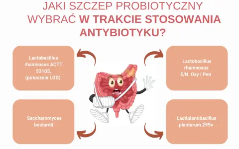 Jaki probiotyk przy antybiotyku? Zranione jelita potrzebują wsparcia. Wybierz Lactobacillus rhamnosus, Saccharomyces boulardii lub Lactiplantibacillus plantarum.