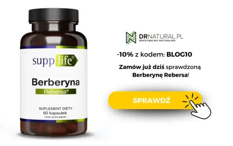 Opakowanie suplementu diety Berberyna Rebersa, wspierającego zdrowy cholesterol. Zamów już dziś!