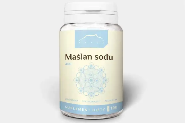Maślan sodu 400 mg, suplement diety wspierający odbudowę jelit i mikrobiotę. Pomocny przy problemach z refluksem.